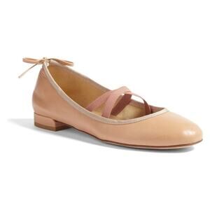 Stuart Weitzman Bolshoi Leather Crisscross Ballet Flats Beige Womens Size US 8.5